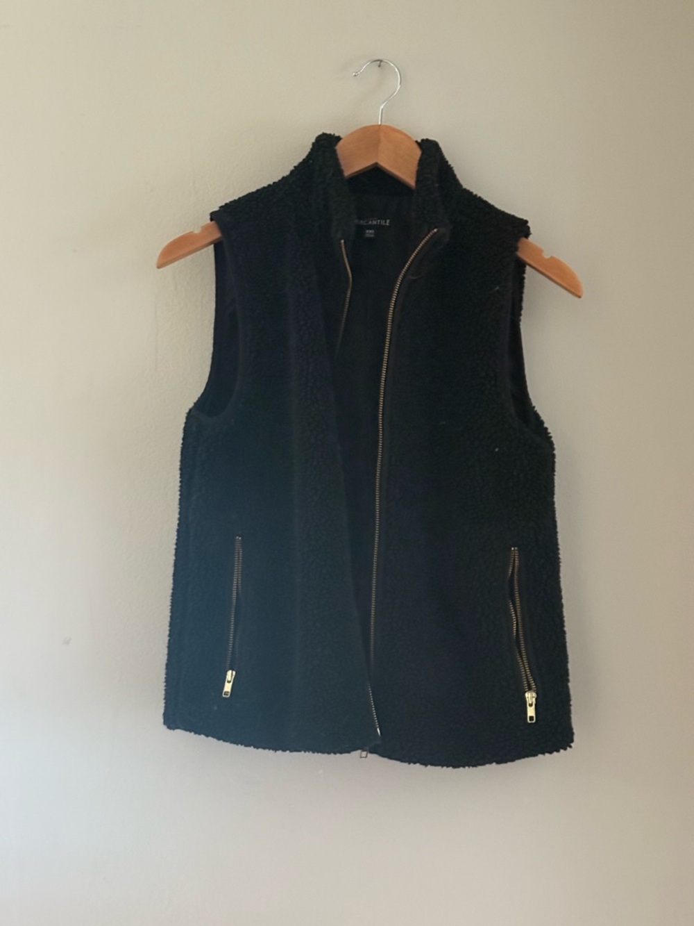 J. Crew Factory Black Sherpa Vest with Gold Zippers
